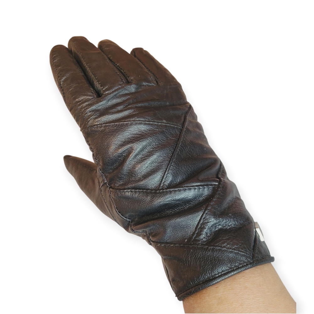 Simons Black Leather Gloves With Lattice Detail Lined Fits 7.5
